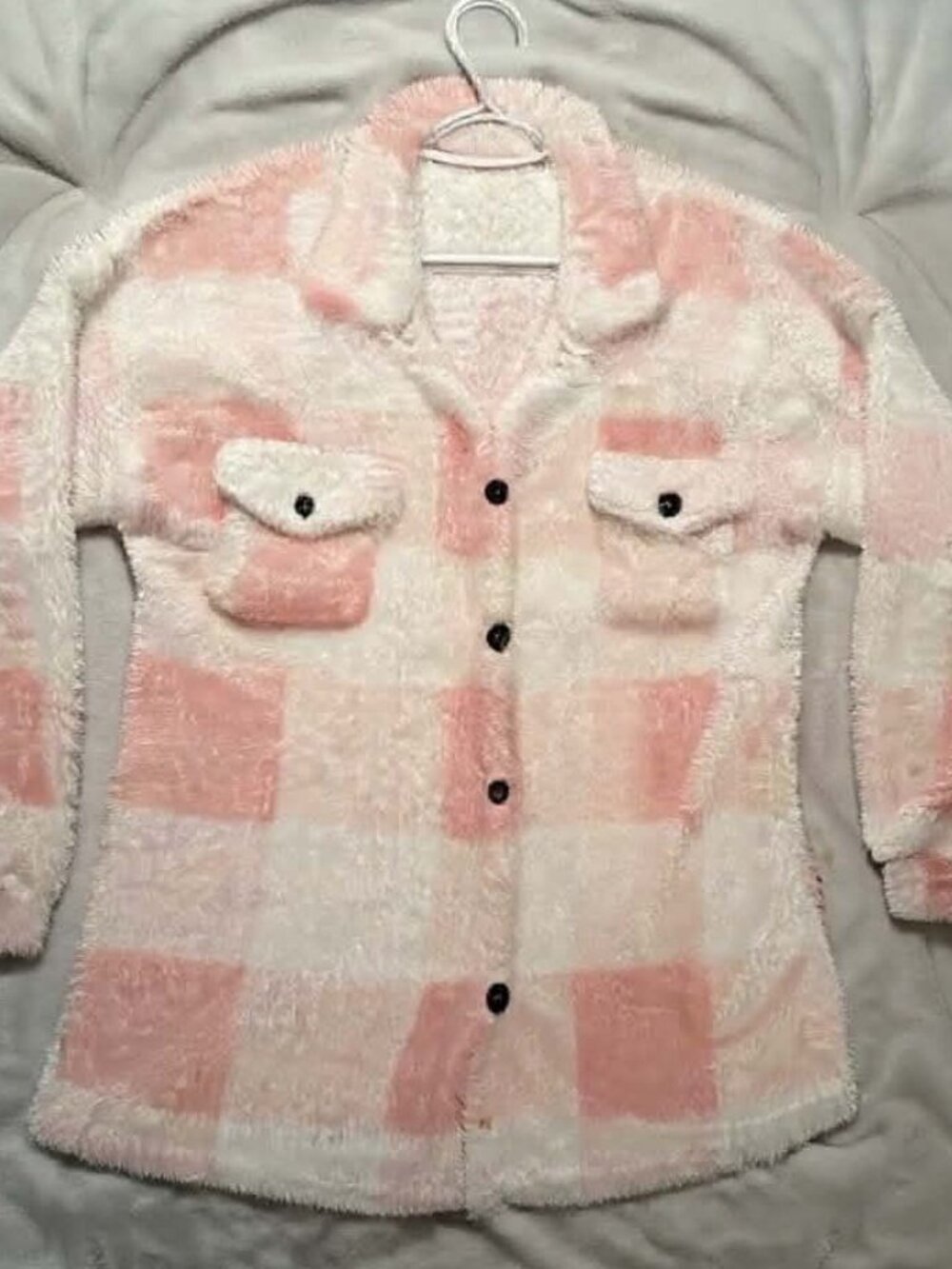 Pink & Cream Plaid Teddy Jacket